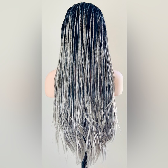 Gorgeous Ombre Grey Premium Fiber Braided Lace Front Wig for Daily Wear/Holidays - Picture 8 of 8